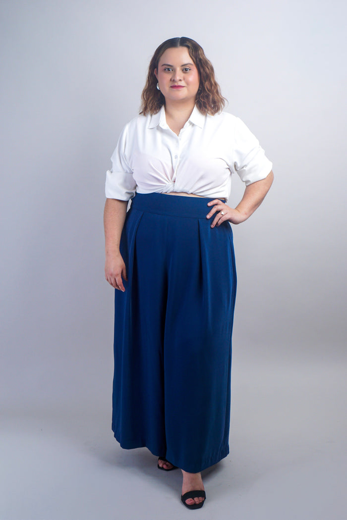 Chloe Dao PANTS Navy Pleated High Waist Wide Leg Kira Pants