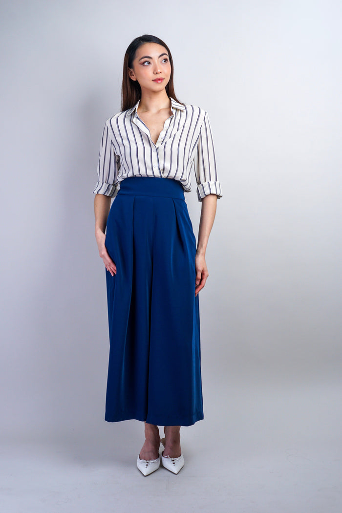 Chloe Dao PANTS Navy Pleated High Waist Wide Leg Kira Pants
