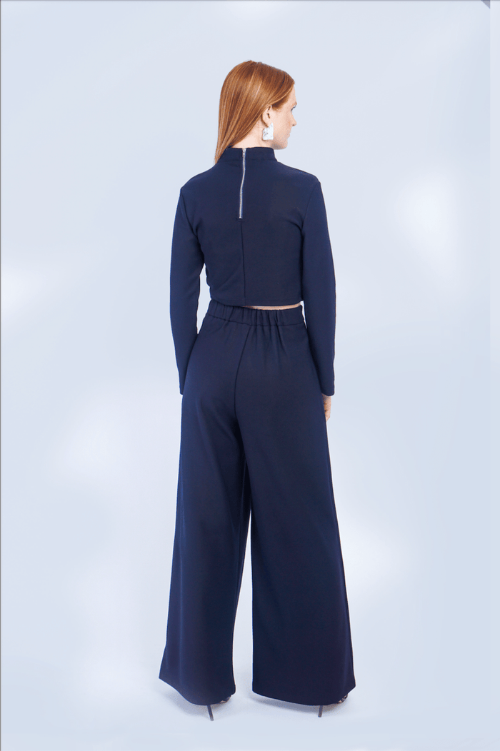DCD SETS Dark Navy Crop Top And Pleated Trouser Set