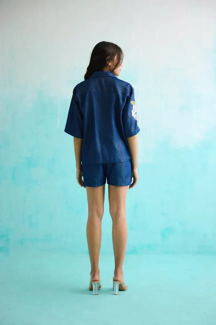 Denim Hydrangea Embroidered Shirt