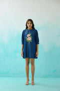 Denim Peony Embroidered Shift Dress