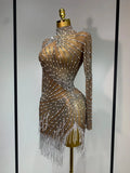 Diana luxury rhinestone tight long sleeve evening short dress
