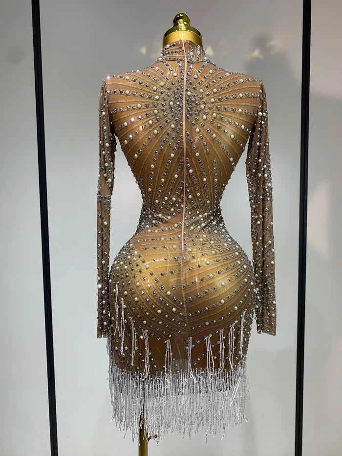 Diana luxury rhinestone tight long sleeve evening short dress