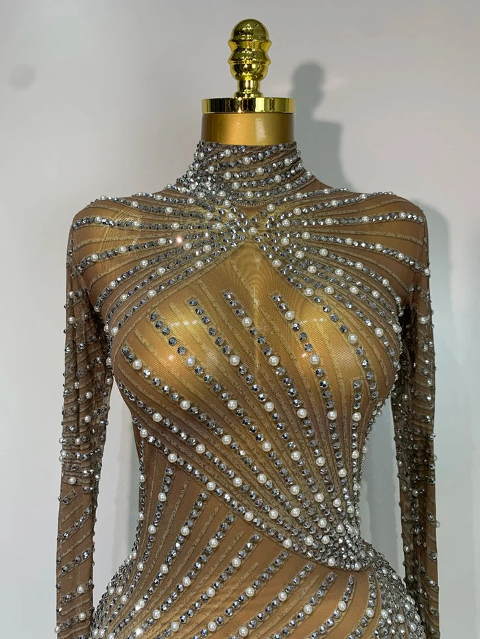 Diana luxury rhinestone tight long sleeve evening short dress