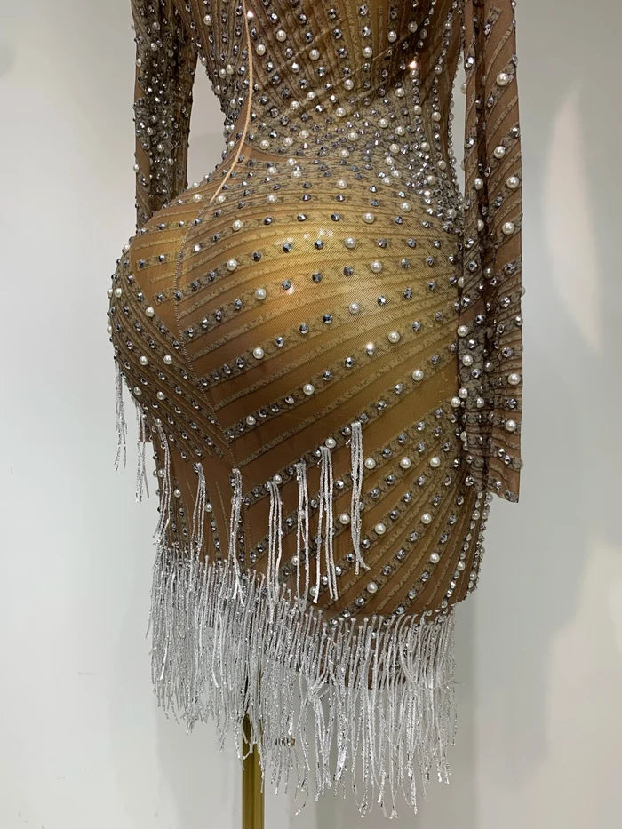 Diana luxury rhinestone tight long sleeve evening short dress