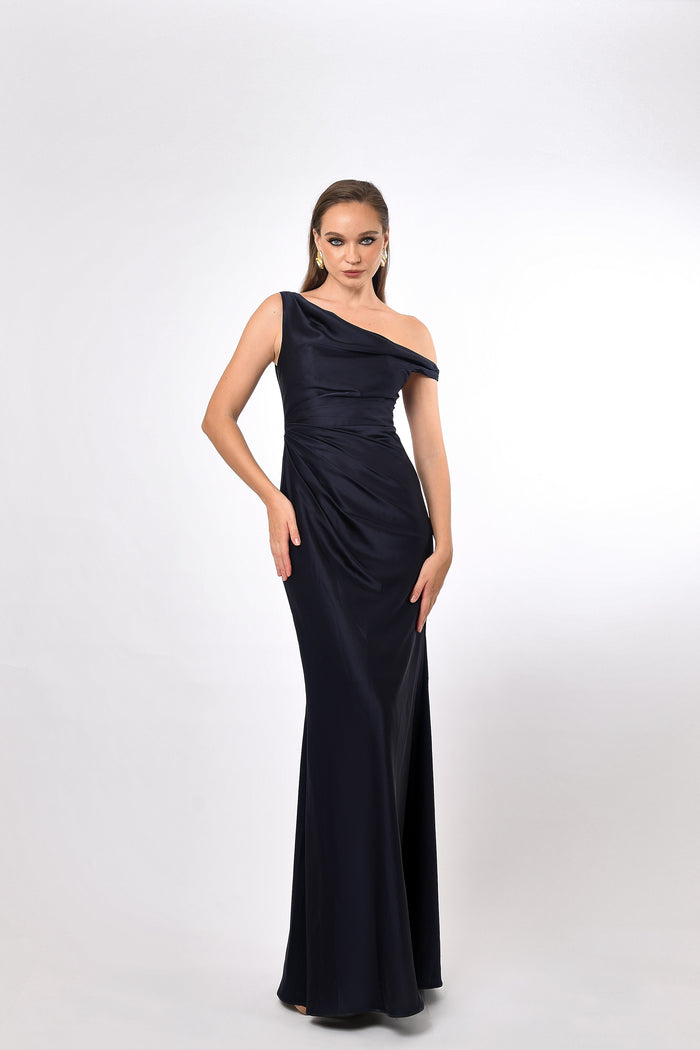 Eliya One Shoulder Drape Maxi Navy - Dress - Bariano
