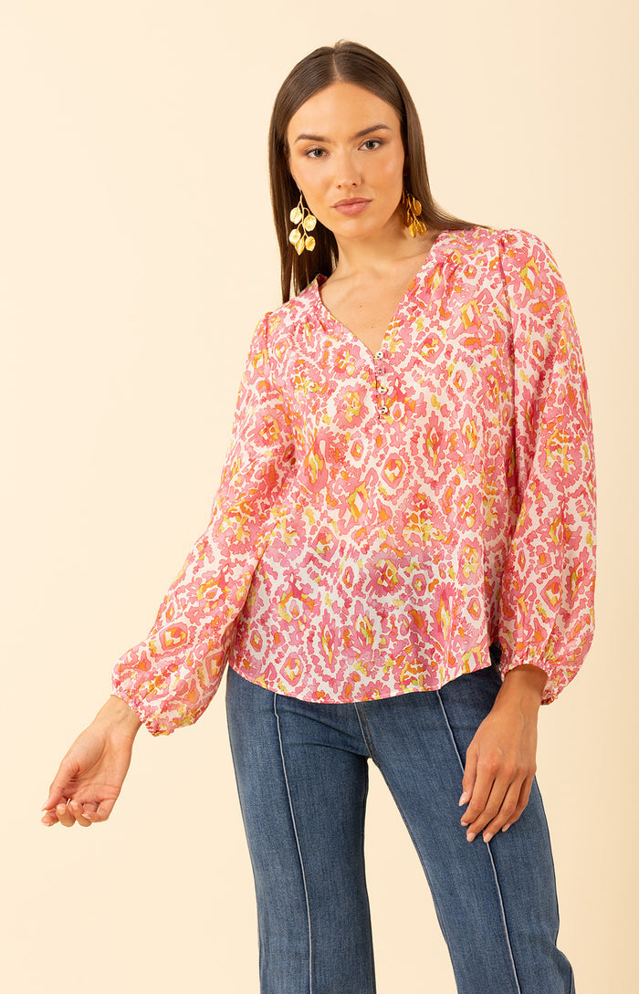 Elliot Voile Top, color-Pink