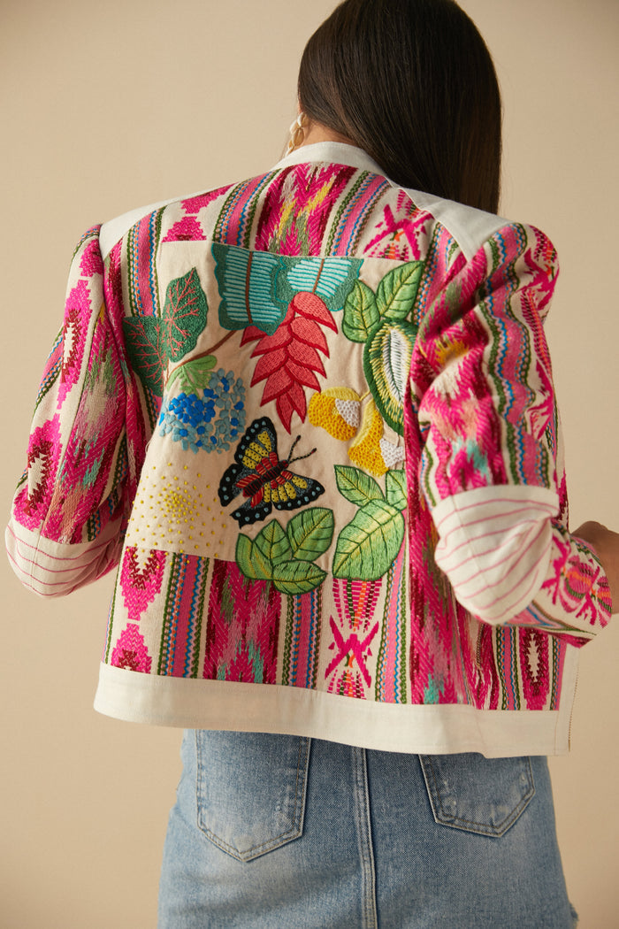 Embroidered Ikat Bomber