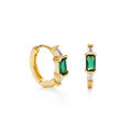 Emerald Green + Crystal Baguette Huggie Hoop Earrings