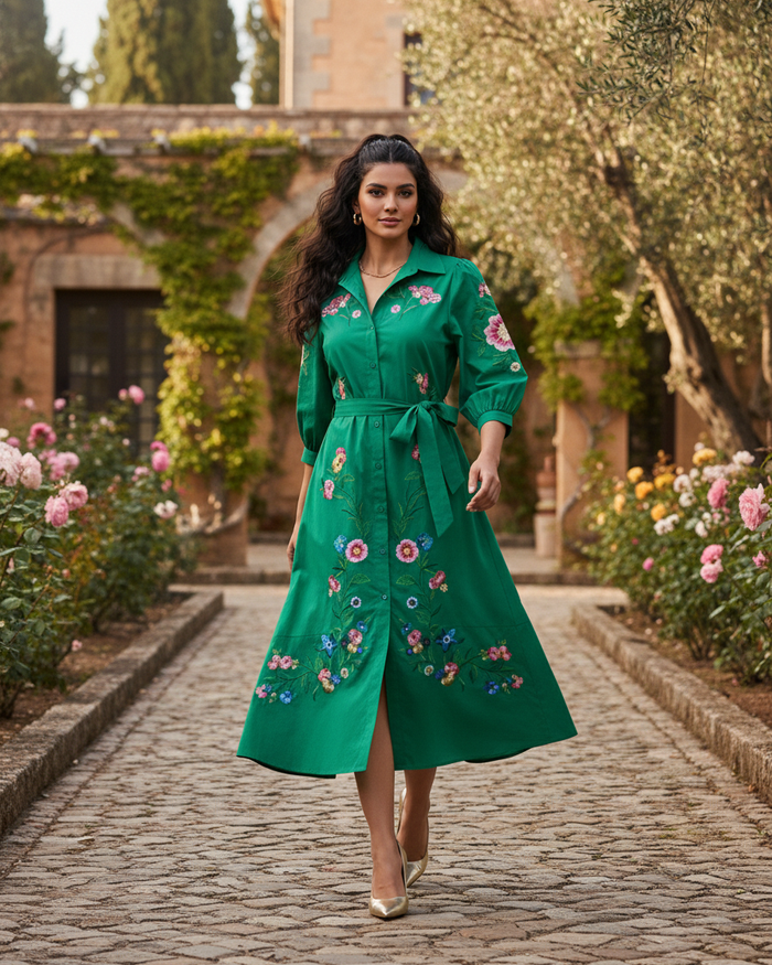 Emrald statement embroidered dress