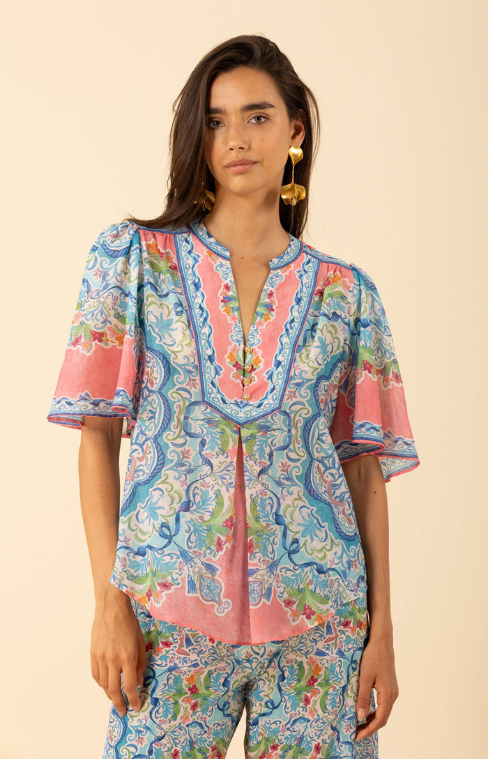 Estrella Voile Cotton Top , color-pink
