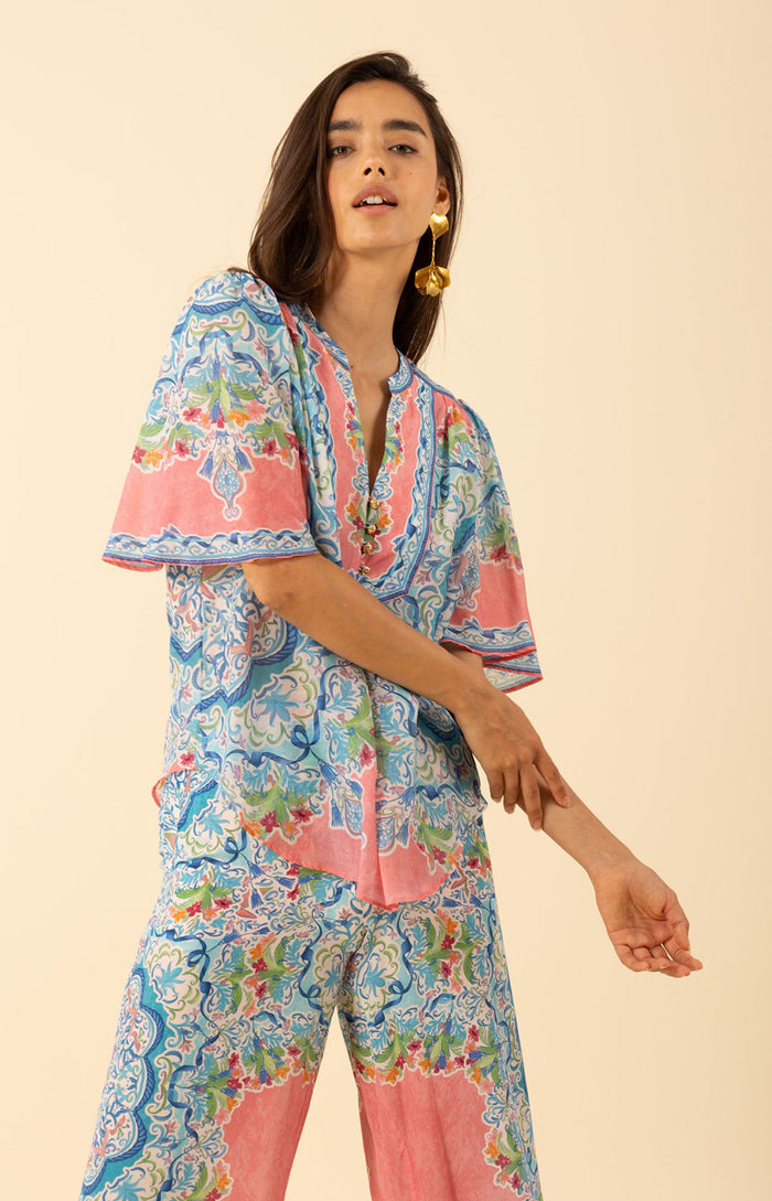 Estrella Voile Cotton Top , color-pink