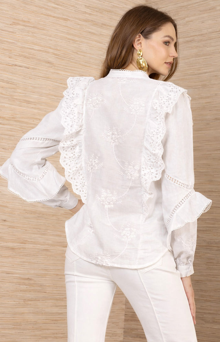Eulalia Linen Top, color-Ivory