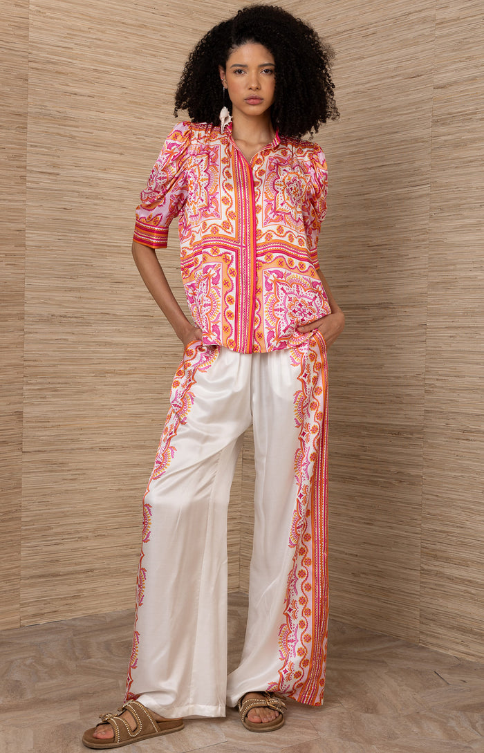 Fable Silk Top, color-Coral