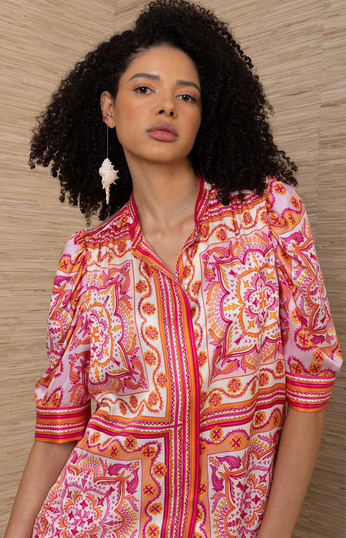 Fable Silk Top, color-Coral