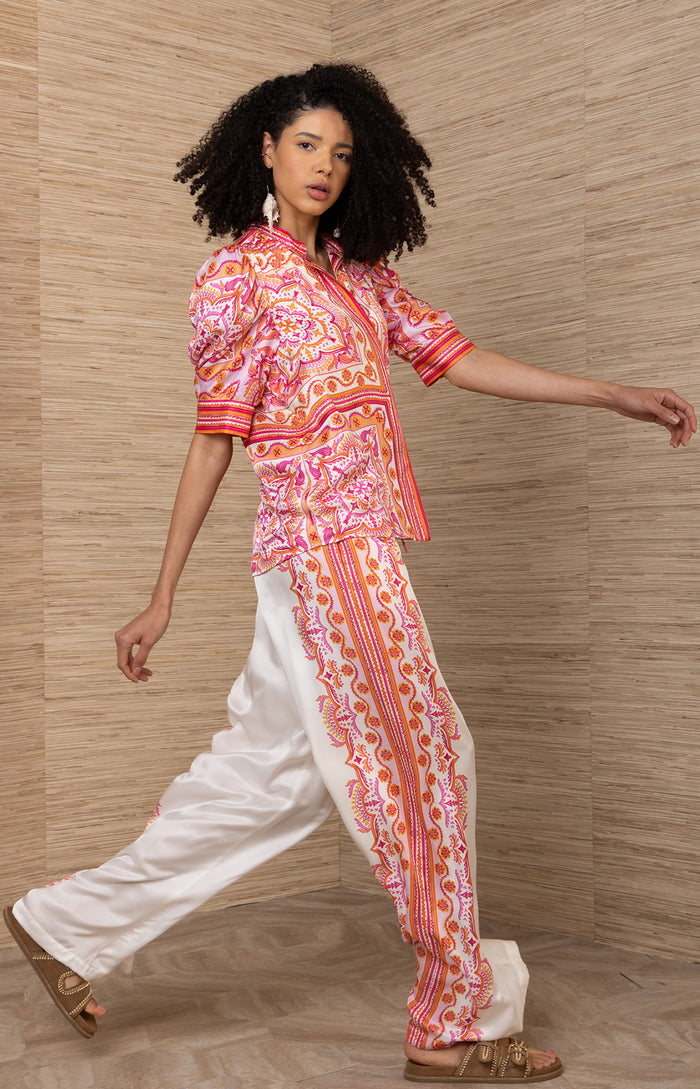 Fable Silk Top, color-Coral