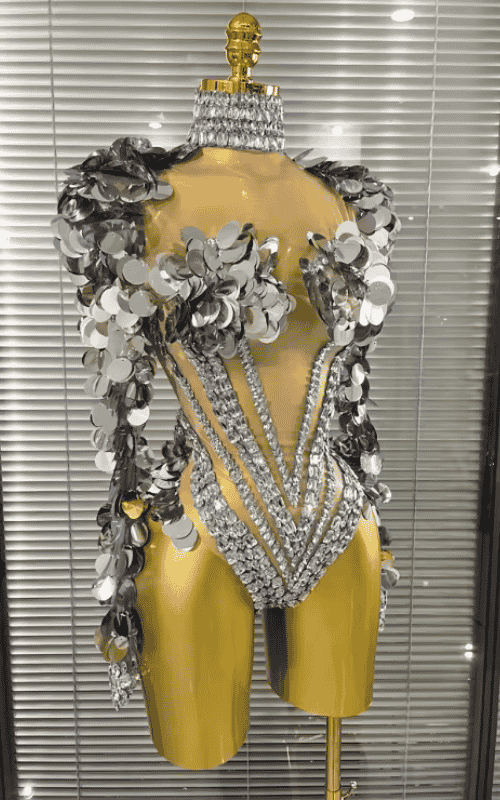 Farah Sparkly Silver Sequin Crystal Long Sleeve Mesh Bodycon Bodysuit