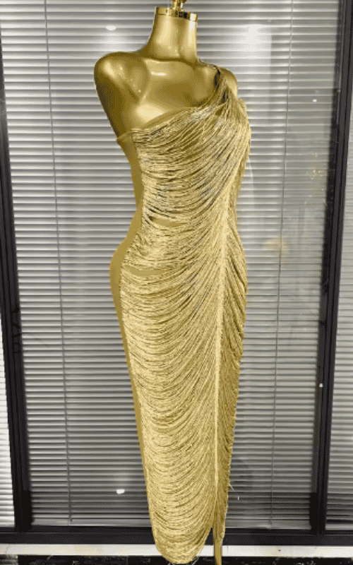 Fatima sequin tassel one shoulder bodycon midi dress front view - women's sexy evening dress
