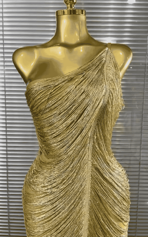 Fatima sequin tassel one shoulder bodycon midi dress front view - women's sexy evening dress