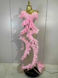 Faye Pink Sequin Feather Mesh Mermaid Maxi Gown