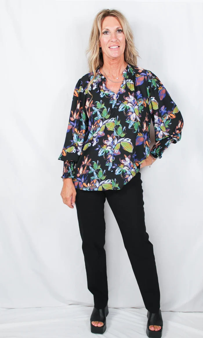Floral Elastic Sleeve Blouse