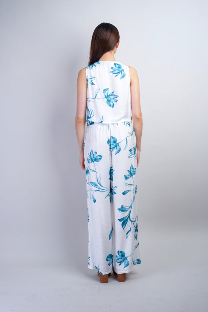 Private Label TOPS Floral Teal Tie Shoulder Top