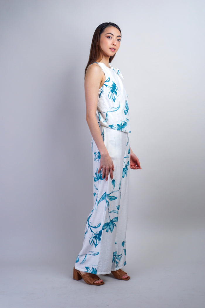 Private Label TOPS Floral Teal Tie Shoulder Top