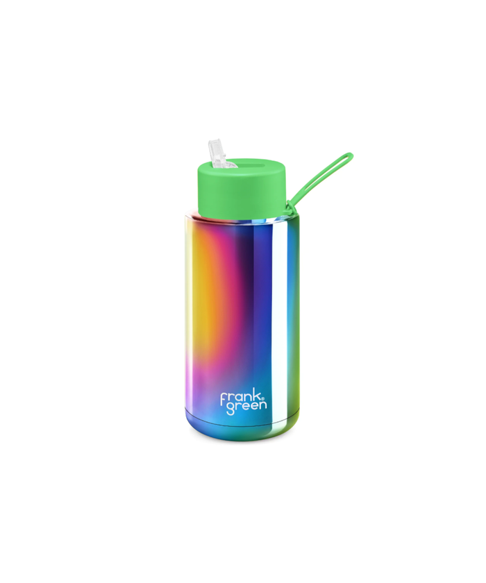 Frank Green Reusable Ceramic Bottle 1L (Chrome Rainbow/Neon Green)