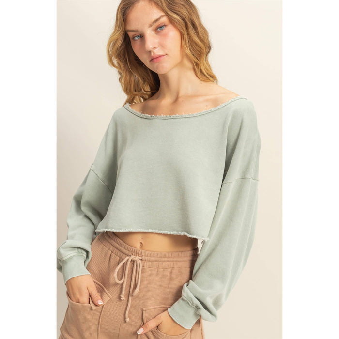 Frayed Detail Long Sleeve Crop Top