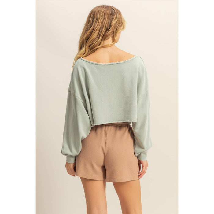 Frayed Detail Long Sleeve Crop Top