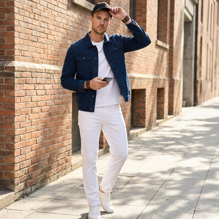 Full Sleeves Loose Fit Navy Indigo Dark Wash Double Pocket Ripstop Shacket.