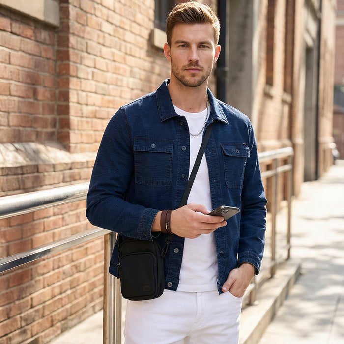 Full Sleeves Loose Fit Navy Indigo Dark Wash Double Pocket Ripstop Shacket.