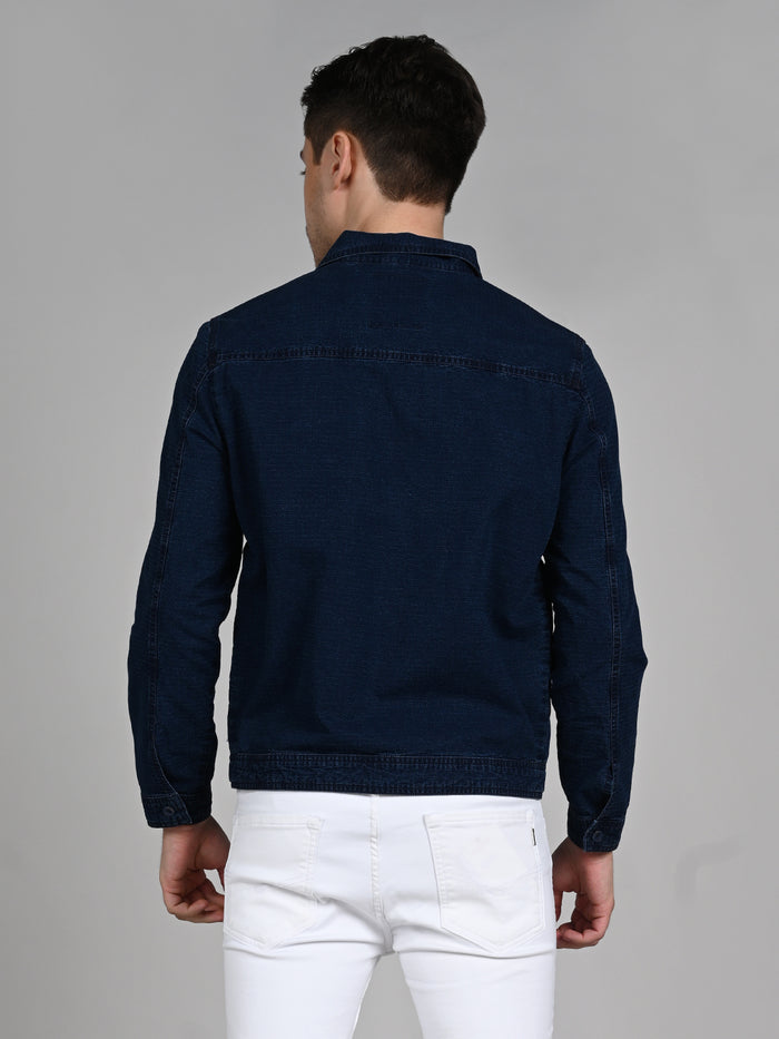 Full Sleeves Loose Fit Navy Indigo Dark Wash Double Pocket Ripstop Shacket.
