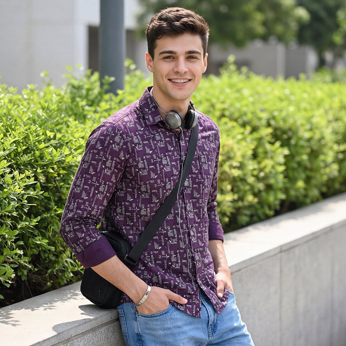 Full Sleeves Slim Fit All-Over Geometric Ethnic Fusion Print Shirt