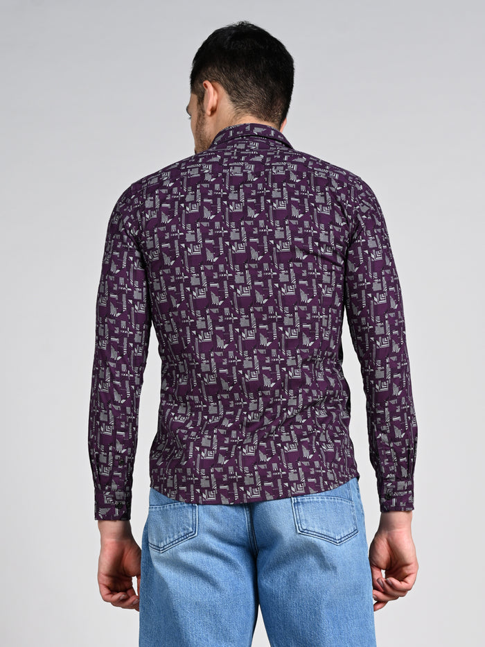 Full Sleeves Slim Fit All-Over Geometric Ethnic Fusion Print Shirt