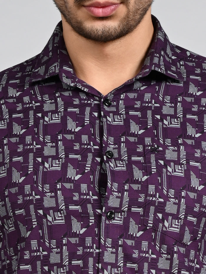 Full Sleeves Slim Fit All-Over Geometric Ethnic Fusion Print Shirt