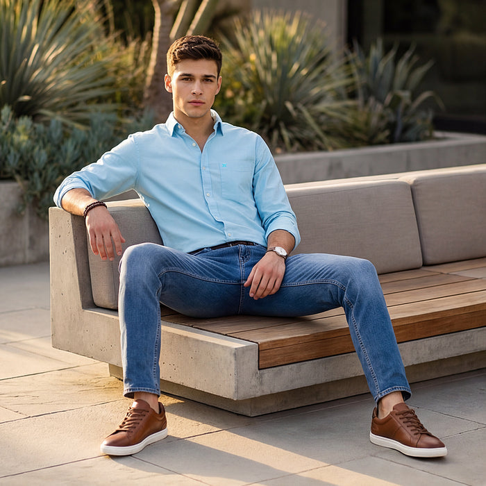 Full Sleeves Slim Fit Aqua Dobby Structure Button-Down Solid Shirt