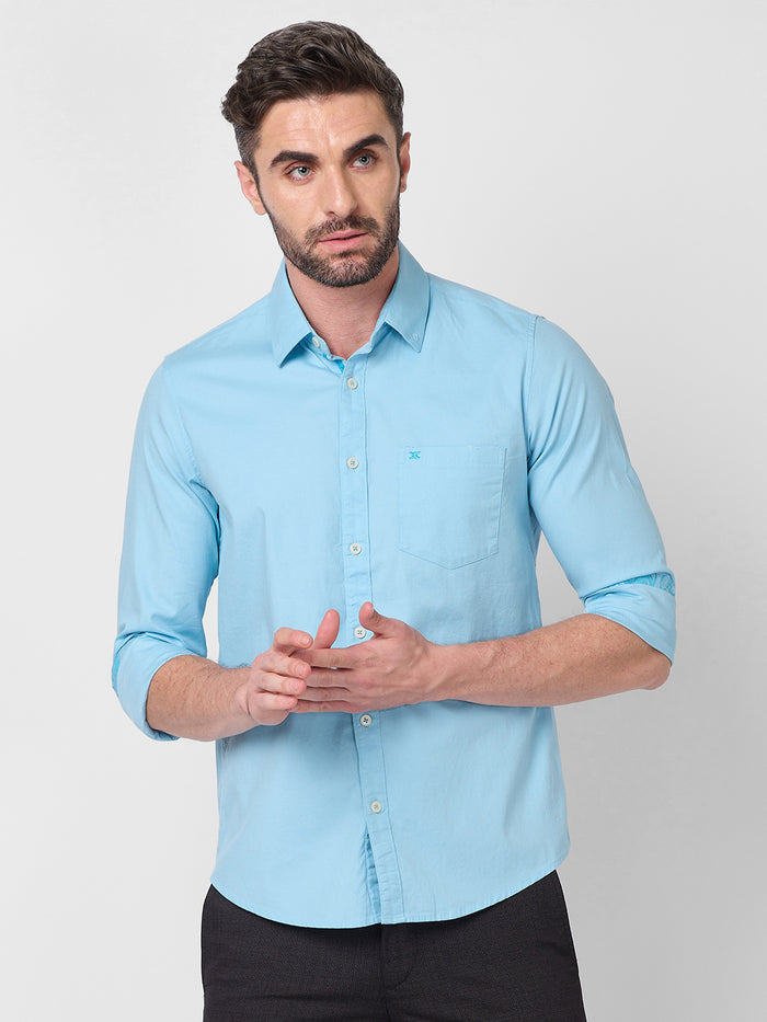 Full Sleeves Slim Fit Aqua Dobby Structure Button-Down Solid Shirt