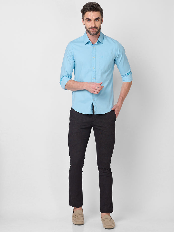 Full Sleeves Slim Fit Aqua Dobby Structure Button-Down Solid Shirt