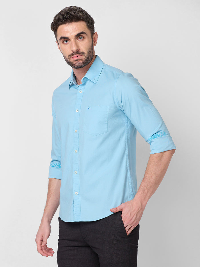 Full Sleeves Slim Fit Aqua Dobby Structure Button-Down Solid Shirt