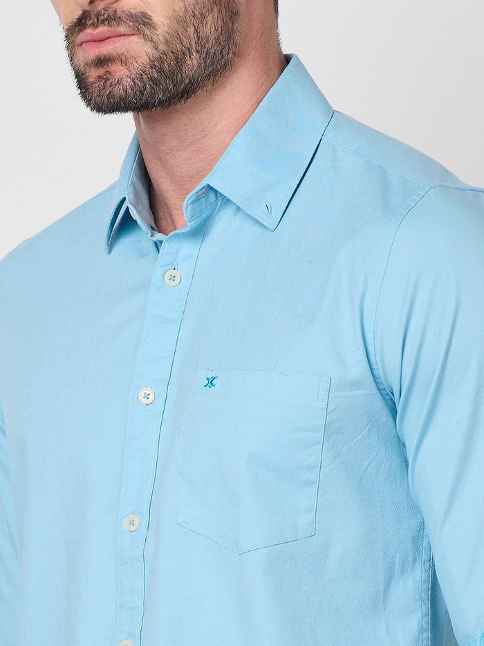Full Sleeves Slim Fit Aqua Dobby Structure Button-Down Solid Shirt