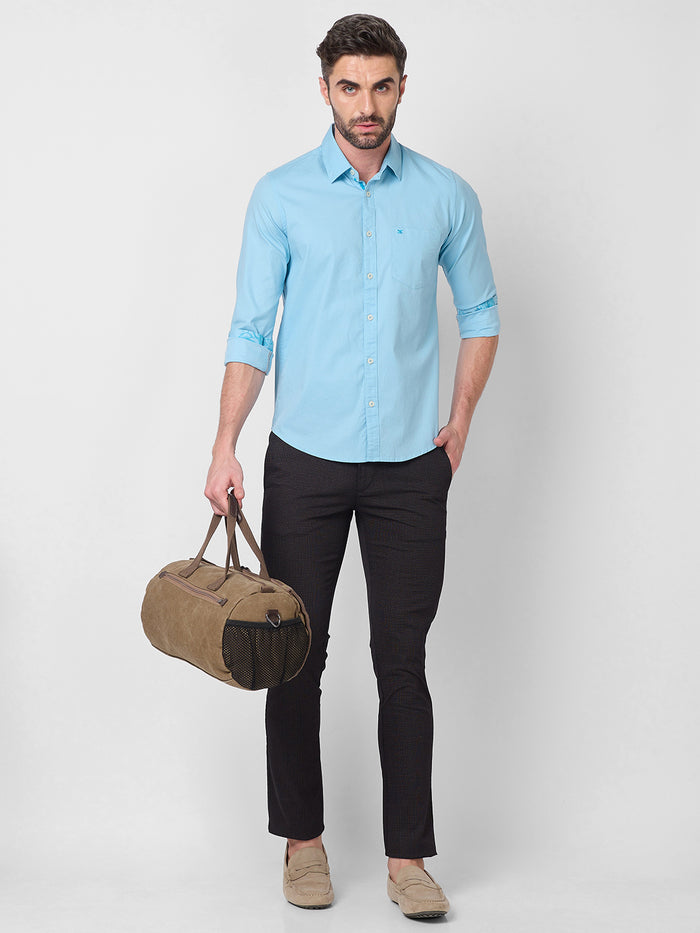 Full Sleeves Slim Fit Aqua Dobby Structure Button-Down Solid Shirt