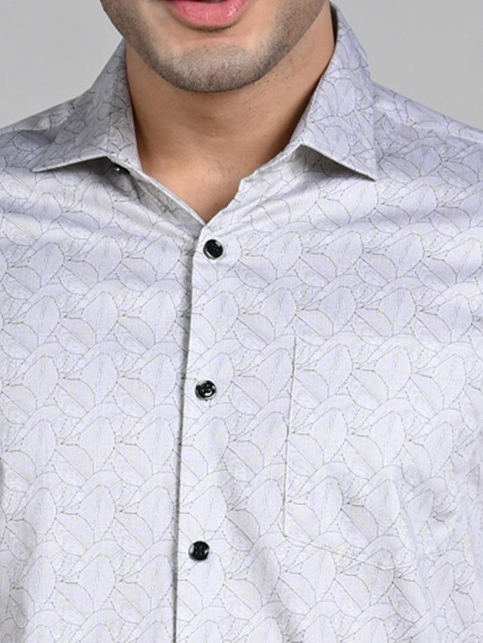 Full Sleeves Slim Fit Beige All Over Abstract Line Print Shirt