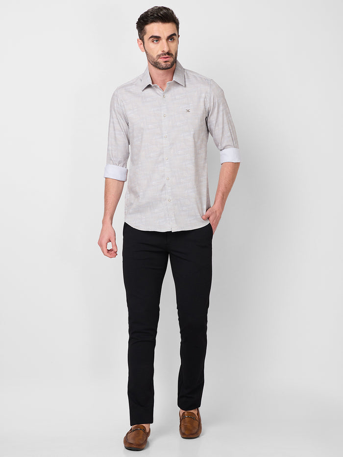 Full Sleeves Slim Fit Beige all-over Tonal Camau print Shirt