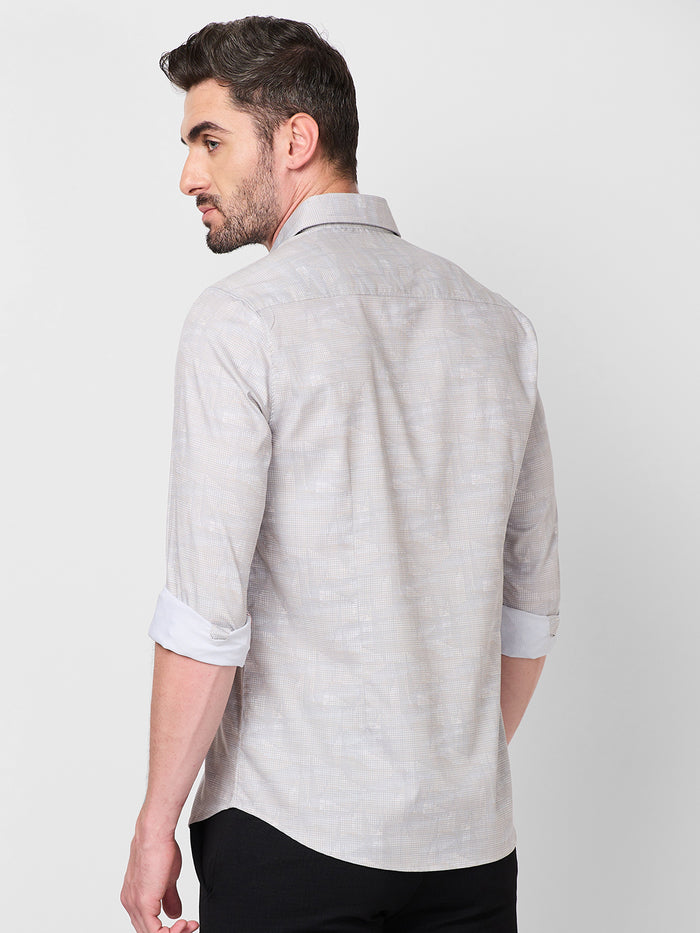 Full Sleeves Slim Fit Beige all-over Tonal Camau print Shirt