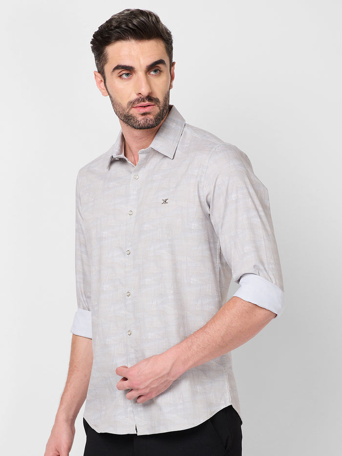 Full Sleeves Slim Fit Beige all-over Tonal Camau print Shirt