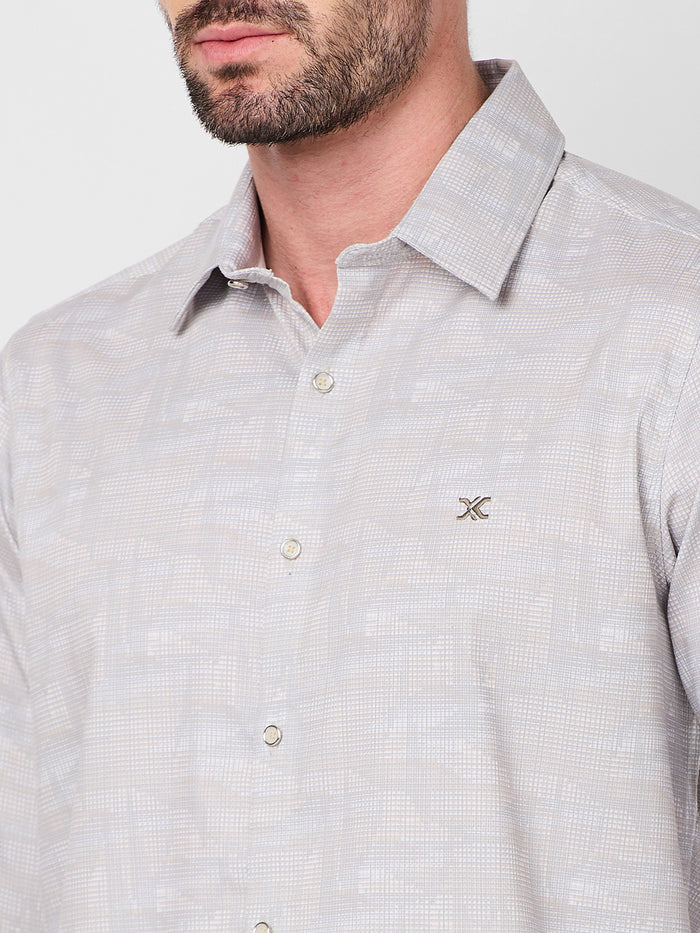 Full Sleeves Slim Fit Beige all-over Tonal Camau print Shirt