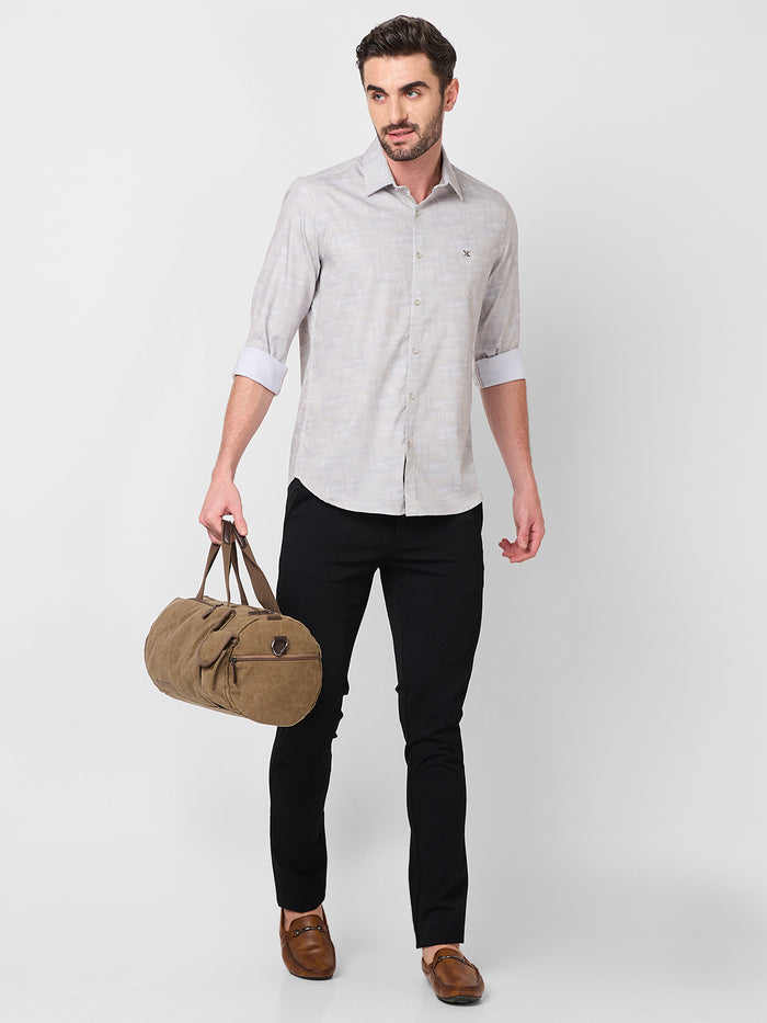 Full Sleeves Slim Fit Beige all-over Tonal Camau print Shirt
