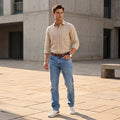 Full sleeves Slim Fit Beige Pure Linen Solid Shirt