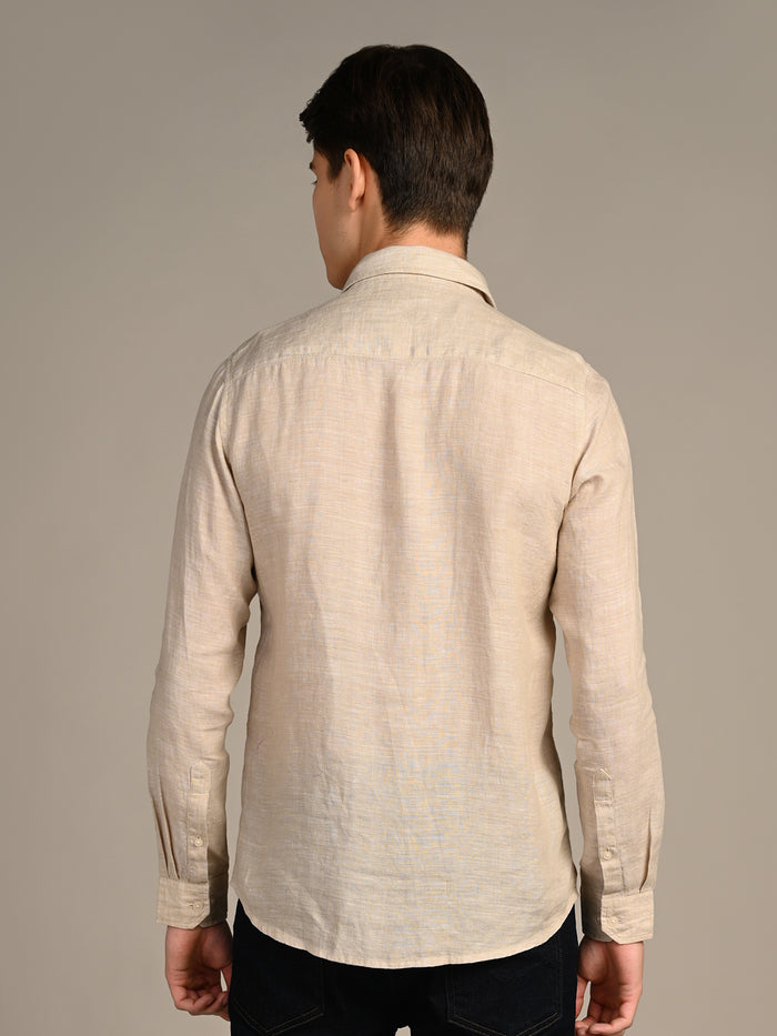 Full sleeves Slim Fit Beige Pure Linen Solid Shirt